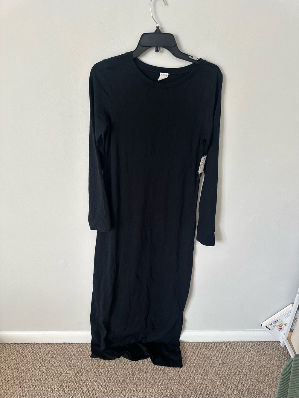 Melrose & Market Womens Black Long Sleeve Maxi Dress Crew Neck XS New MM455253MI